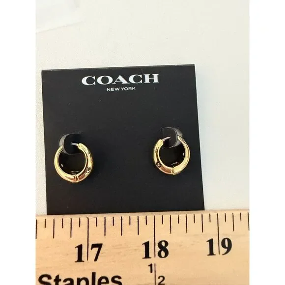 COACH  NEW gold toned huggie earrings with pouch - Picture 5 of 8